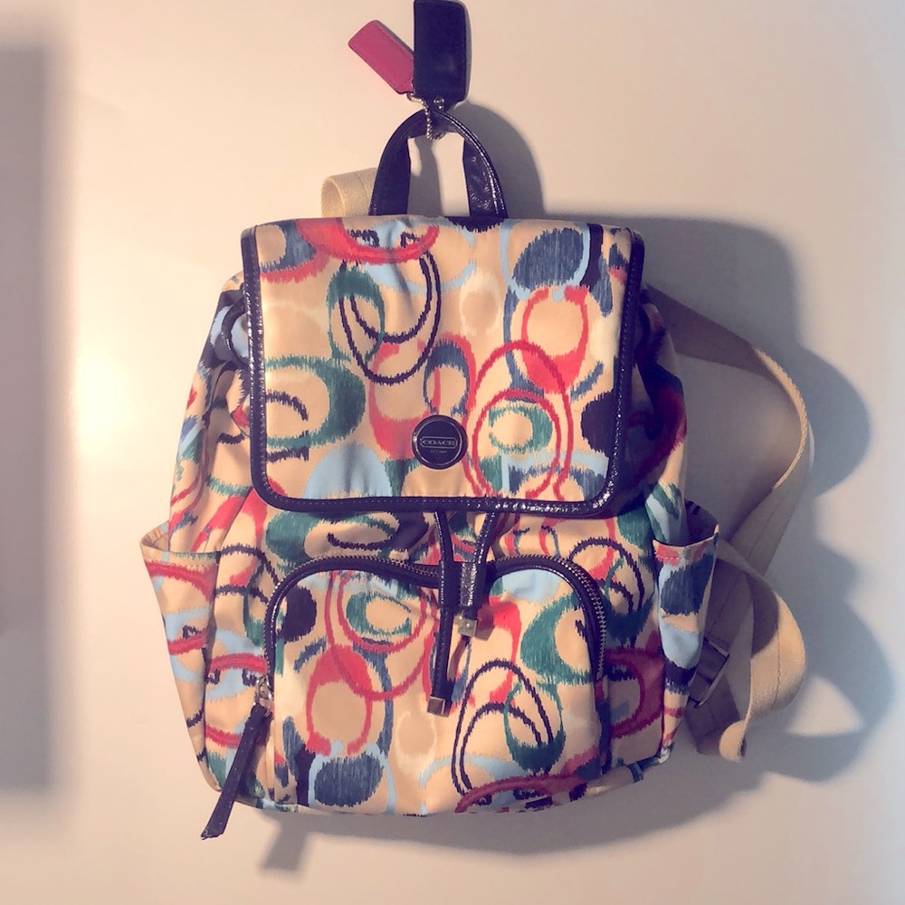 Coach Signature Stripe Ikat Print Backpack Handbag